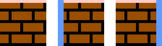 Van links naar rechts, ter visualisatie: rechts en links altijd omringde module, linker rand, rechter rand.